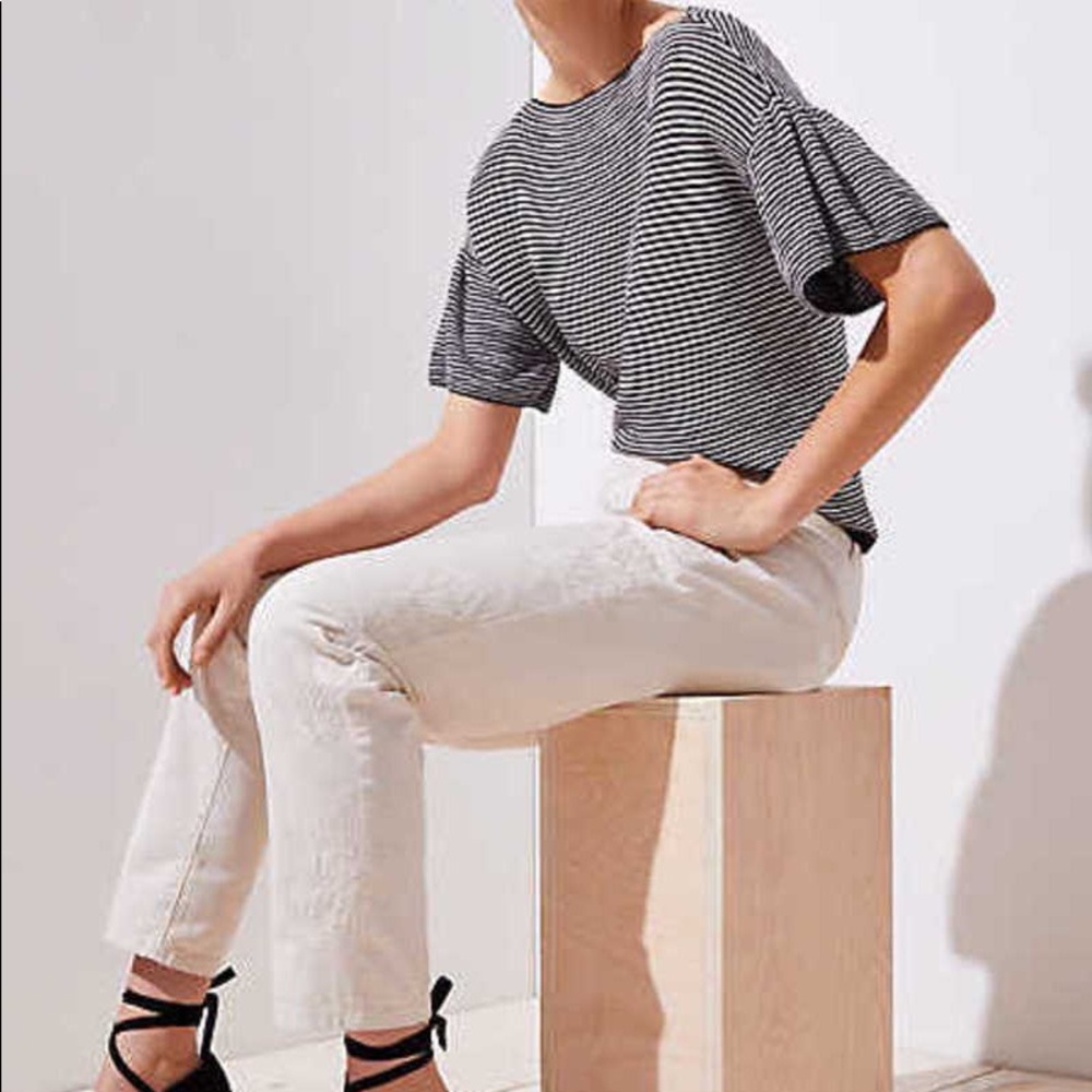 LOFT cropped cream embroidered pants